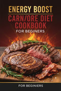 Carnivore diet cookbook cover showing grilled steaks, bacon, and rosemary on wood board with flames