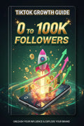 TikTok growth guide ebook cover with rocket, smartphone, upward arrows, and follower numbers.